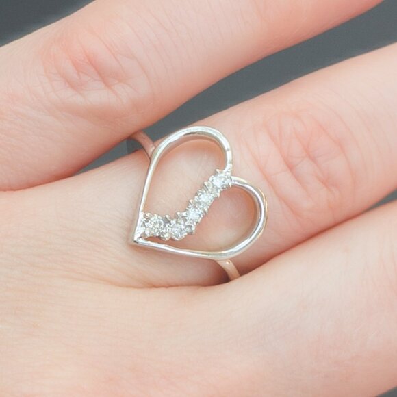10k White Gold Open Heart Diamond Ring, Size 6.75 - Picture 14 of 16